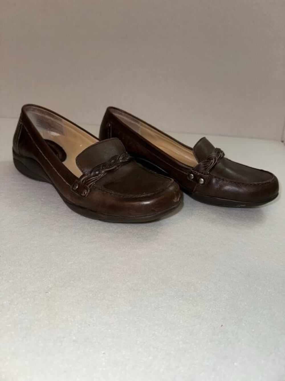 Kelly & Katie Leather Maddie Loafers Casual Brown Braided Detail Size 7.5M